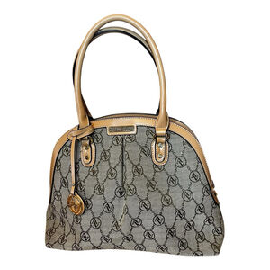 Adrienne Vittadini Monogram Coated Canvas Everyday Satchel Bag, Brown/Beige